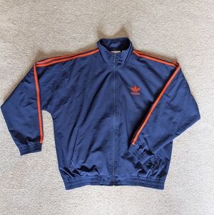 Adidas Men's Blue Jacket with Orange Stripes